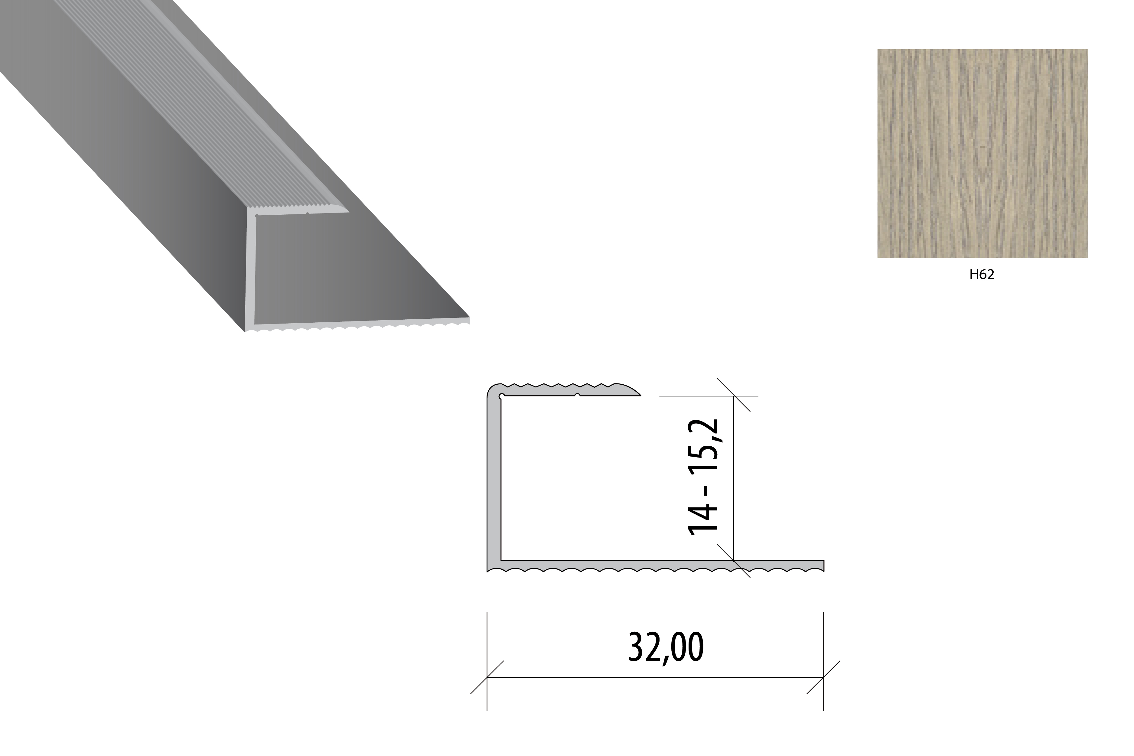 Lišta ukončovací BEST 215 H H62 dub béžovo-šedý ↕ 14-15.2 mm